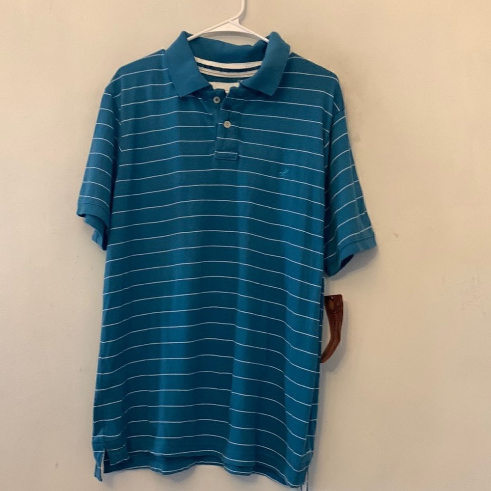 Urban Pipeline Up teal and white horizontal stripe polo Size L NWT